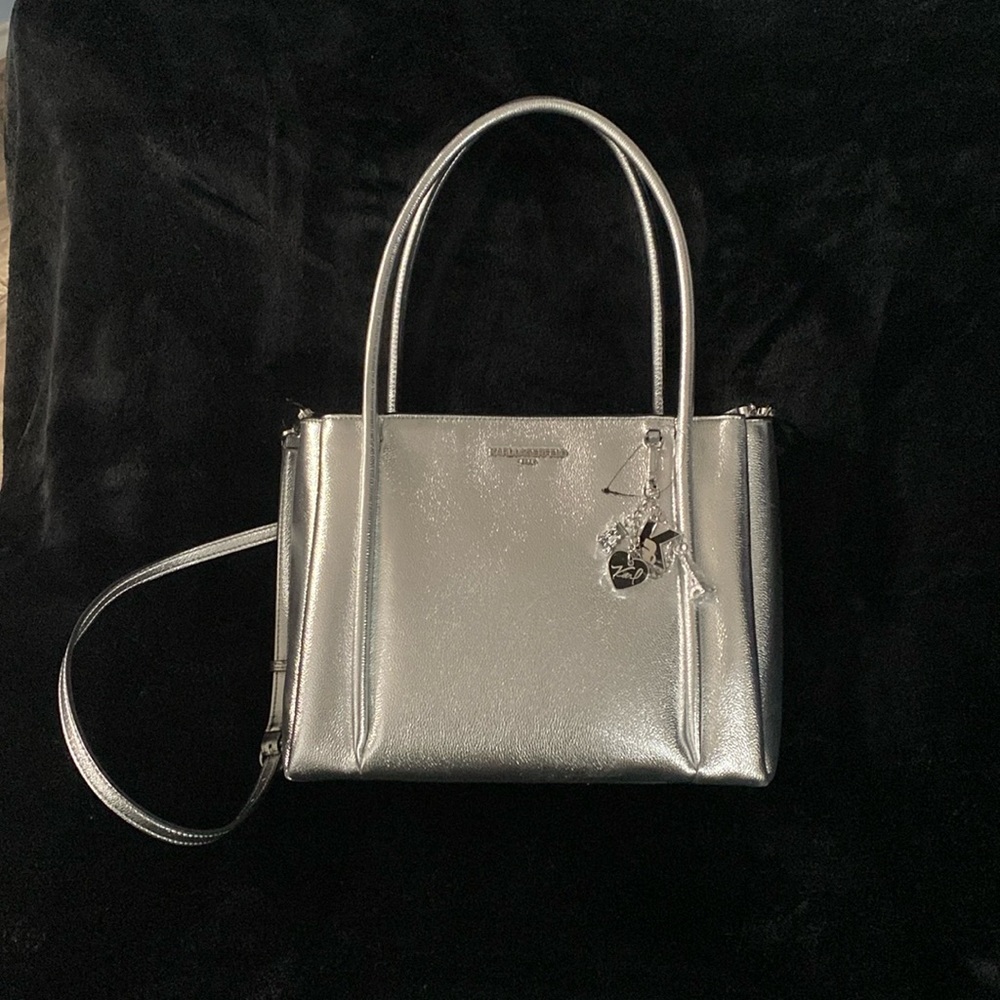 Karl Lagerfield tote bag. Beautiful silver bag never used.